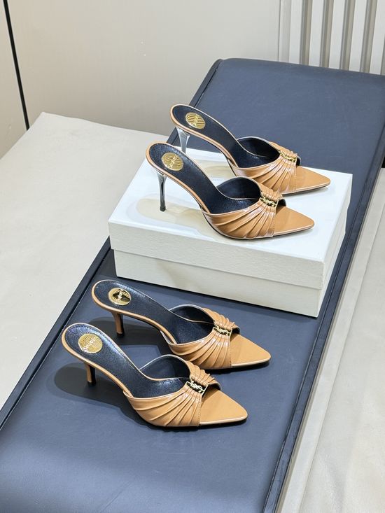 Yves Saint Laurent Elegant Pointed Toe Stiletto Mules With Logo Accent