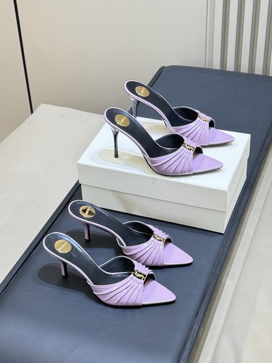 Yves Saint Laurent Elegant Pointed Toe Stiletto Mules With Logo Accent