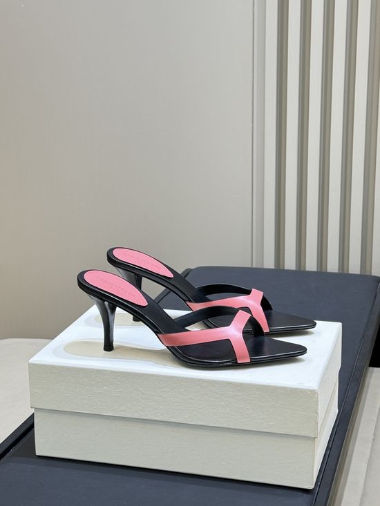 Yves Saint Laurent Elegant Pointed Toe Slide Sandals Comfy Mid Heel Shoes