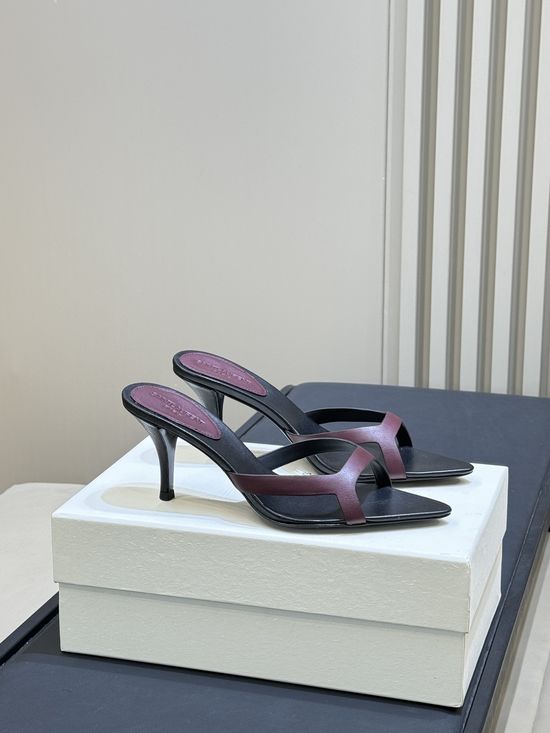 Yves Saint Laurent Elegant Pointed Toe Slide Sandals Comfy Mid Heel Shoes
