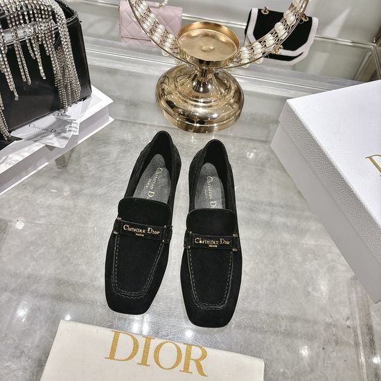 Christian Dior CD Metal Buckle Square Toe Leather Loafers
