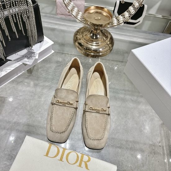 Christian Dior CD Metal Buckle Square Toe Leather Loafers