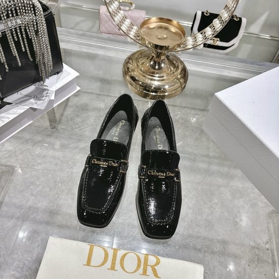 Christian Dior CD Metal Buckle Square Toe Leather Loafers