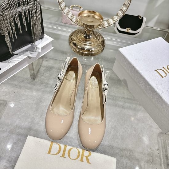 Christian Dior CD Bow Decor Hollow Block Heel Mary Jane Shoes