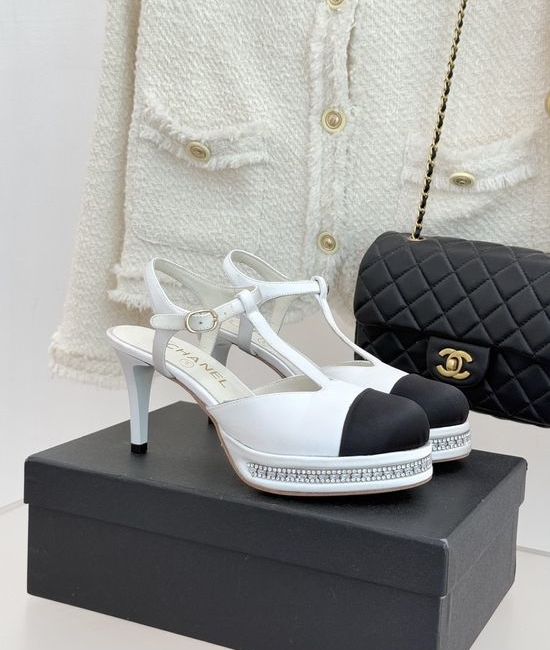Chanel T Strap Rhinestone Platform High Heel Sandals Elegant Party Shoes