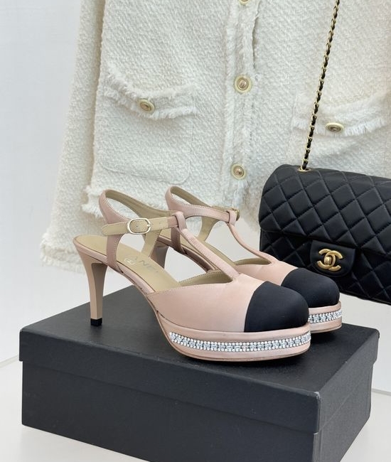 Chanel T Strap Rhinestone Platform High Heel Sandals Elegant Party Shoes