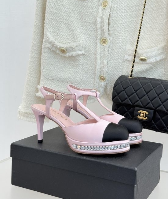 Chanel T Strap Rhinestone Platform High Heel Sandals Elegant Party Shoes