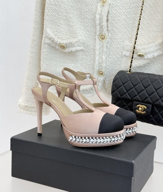 Chanel T Strap Rhinestone Platform High Heel Sandals Elegant Party Shoes