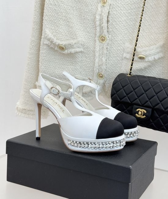 Chanel T Strap Rhinestone Platform High Heel Sandals Elegant Party Shoes