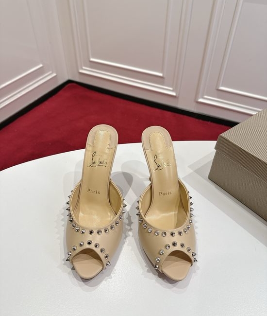 Christian Louboutine Premium Quality Open Toe Studded High Heel Slippers