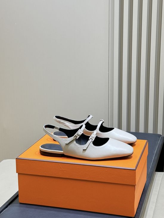 Hermes Dual Strap Soft Leather Mary Jane Shoes Elegant Daily Footwear