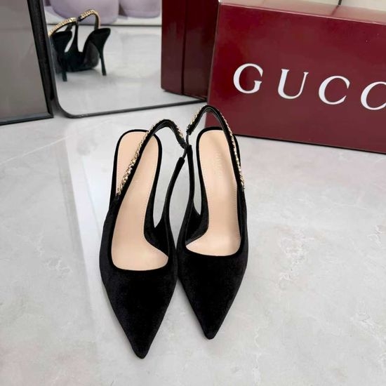 Gucci Velvet Ankle Strap Heeled Sandals Leather Lined