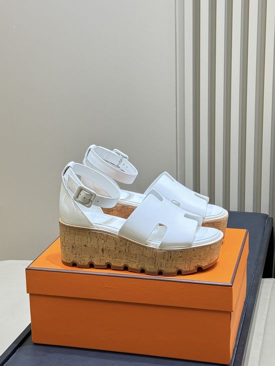 Hermes Classic H-shaped Platform Leather Sandals Comfortable Casual Shoes