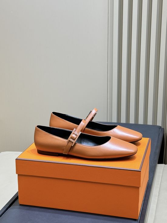 Hermes Elegant Square Toe Mary Janes Premium Leather Daily Shoes