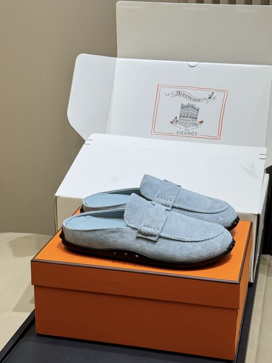 Hermes Suede Leather Mules Non-slip Sole Casual Elegant Daily Shoes