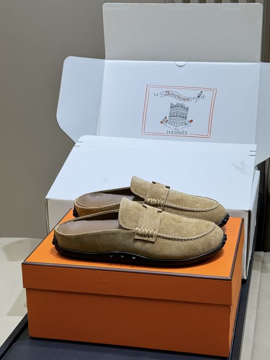 Hermes Suede Leather Mules Non-slip Sole Casual Elegant Daily Shoes
