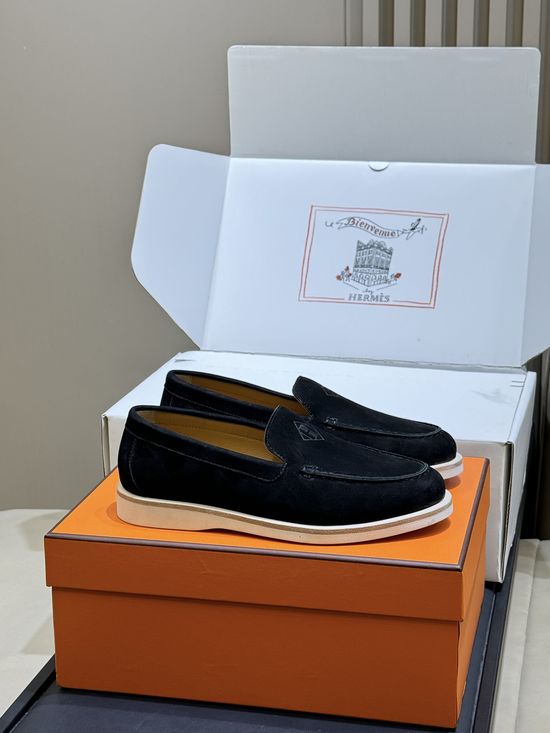 Hermes Suede Leather Loafers Slip On Classic Versatile Business Casual Shoes
