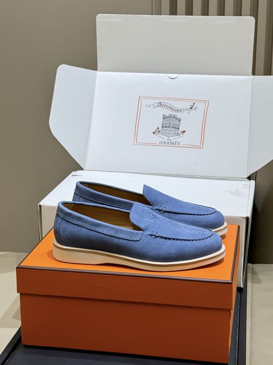 Hermes Suede Leather Loafers Slip On Classic Versatile Business Casual Shoes
