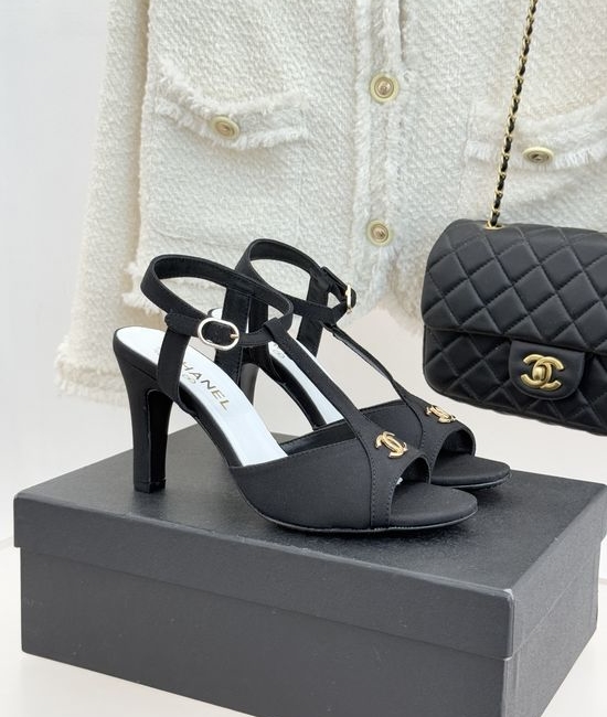 Chanel Peep Toe T Strap High Heel Elegant Sandals