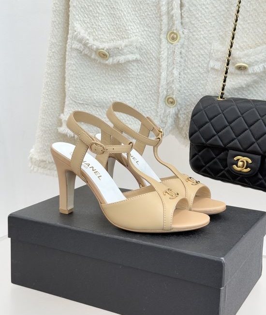 Chanel Peep Toe T Strap High Heel Elegant Sandals