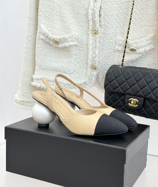 Chanel Pearl Heel Open Back Color Block Dress Sandals