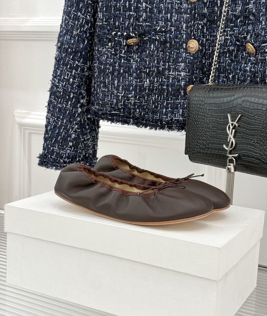 The Row Minimalist Bow Decor Leather Ballet Flats