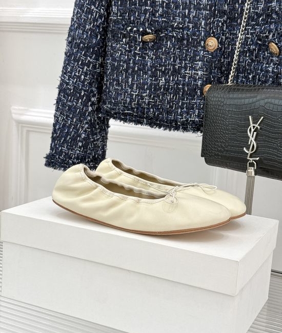 The Row Minimalist Bow Decor Leather Ballet Flats