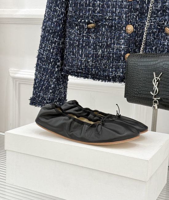 The Row Minimalist Bow Decor Leather Ballet Flats