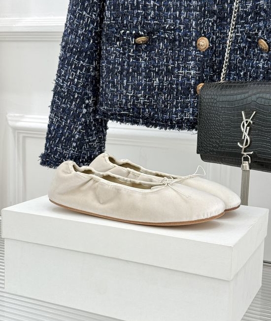 The Row Minimalist Bow Decor Leather Ballet Flats