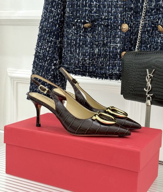 Ferragamo Italian Elegance: Metal Buckle High Heel Sandals