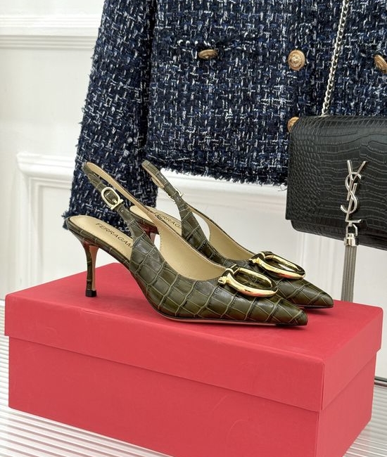 Ferragamo Italian Elegance: Metal Buckle High Heel Sandals