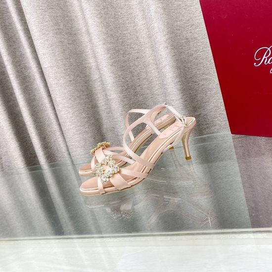 Roger Viver RV Satin Rhinestone Buckle Stiletto Heel Sandals