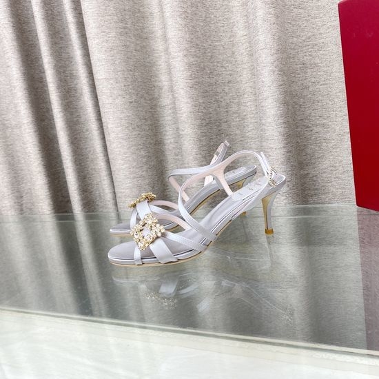 Roger Viver RV Satin Rhinestone Buckle Stiletto Heel Sandals