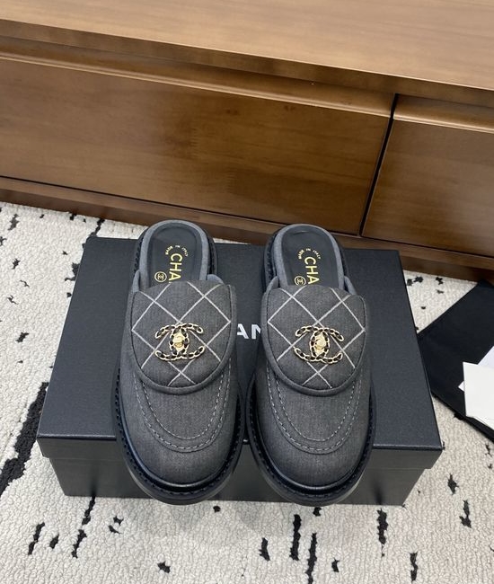 Chanel Classic Buckle Slip On Mules Premium Denim Upper