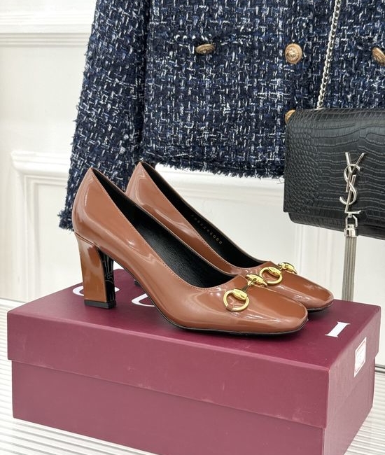 Gucci Classic Metal Accent Block Heel Leather Pumps