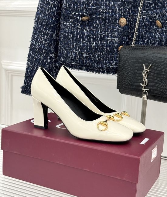 Gucci Classic Metal Accent Block Heel Leather Pumps