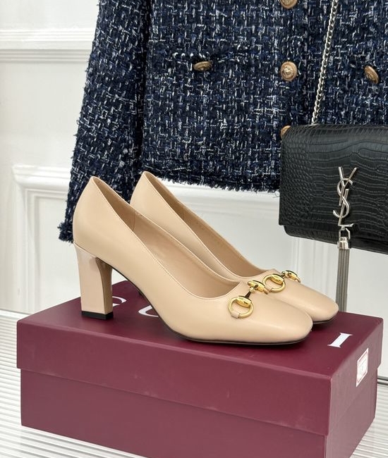 Gucci Classic Metal Accent Block Heel Leather Pumps