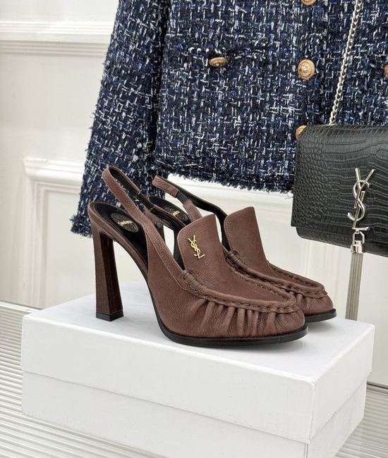 Yves Saint Laurent YSL Minimalist Logo Peep Toe Stiletto Heel Mules