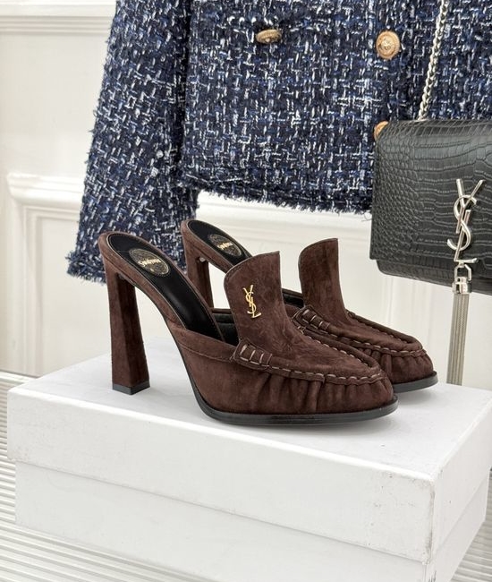 Yves Saint Laurent YSL Minimalist Logo Peep Toe Stiletto Heel Mules