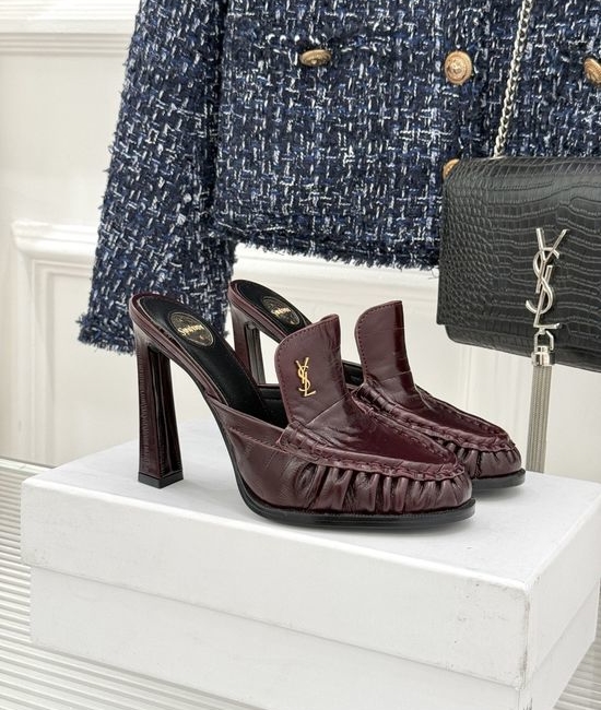 Yves Saint Laurent YSL Minimalist Logo Peep Toe Stiletto Heel Mules