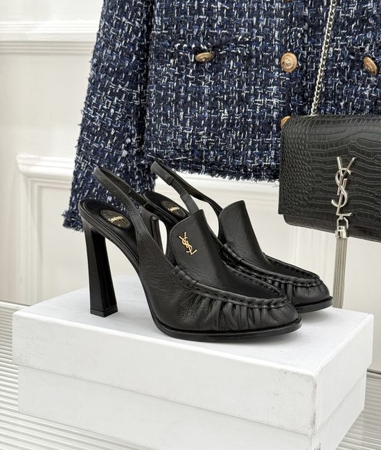 Yves Saint Laurent YSL Minimalist Logo Peep Toe Stiletto Heel Mules