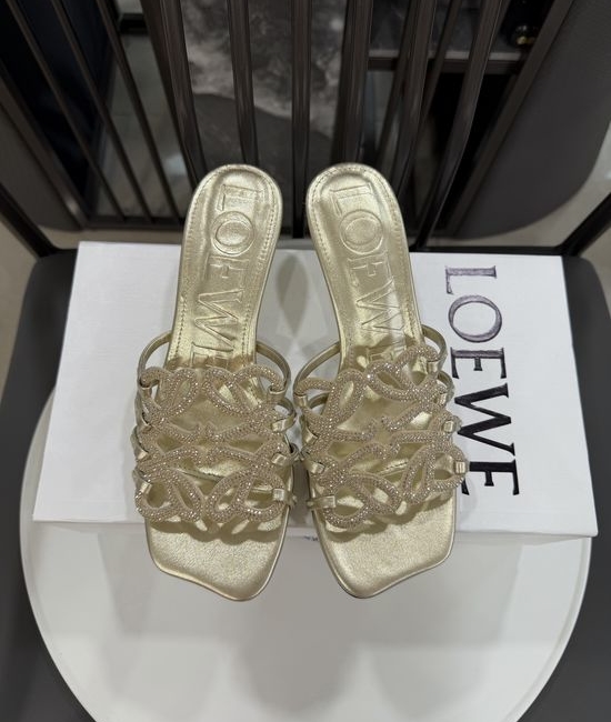 Loewe Rhinestone Heel Woven Logo Comfortable Flats