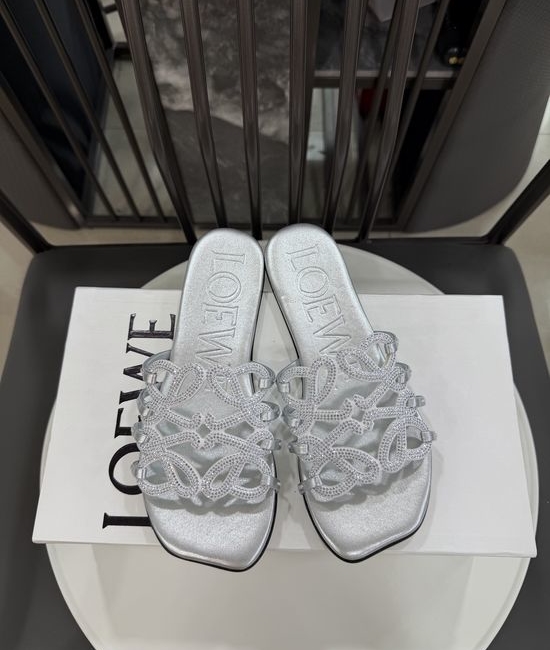 Loewe Rhinestone Decor Woven Logo Soft Leather Flats
