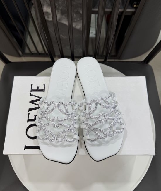 Loewe Rhinestone Decor Woven Logo Soft Leather Flats