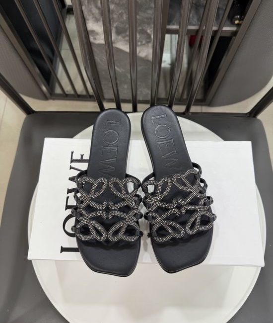 Loewe Rhinestone Decor Woven Logo Soft Leather Flats