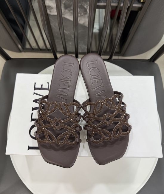 Loewe Rhinestone Decor Woven Logo Soft Leather Flats