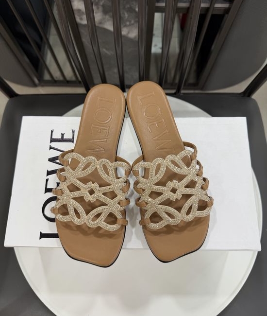Loewe Rhinestone Decor Woven Logo Soft Leather Flats