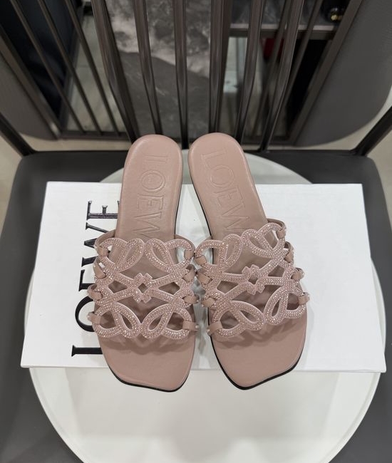 Loewe Rhinestone Decor Woven Logo Soft Leather Flats