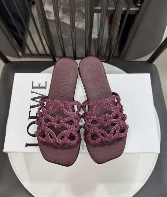 Loewe Rhinestone Decor Woven Logo Soft Leather Flats