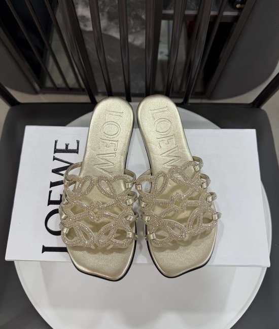 Loewe Rhinestone Decor Woven Logo Soft Leather Flats